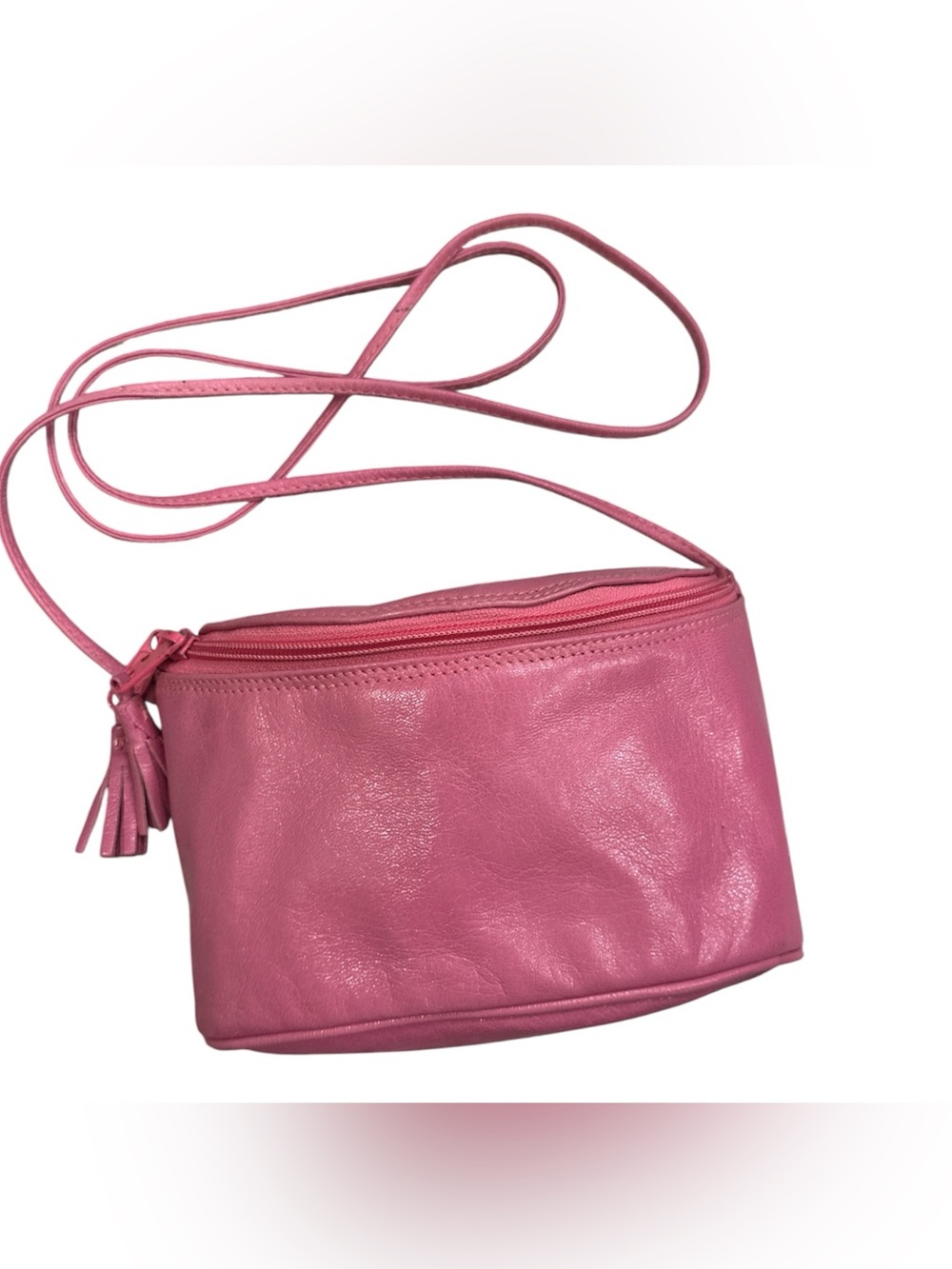 Vintage Made In Italy Pink Genuine Leather Crossbody Bag Purse Small Tassel Acce